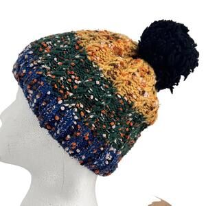 Gold Medal International Hat Beanie Womens One Size Multicolor Knit Pom Pom